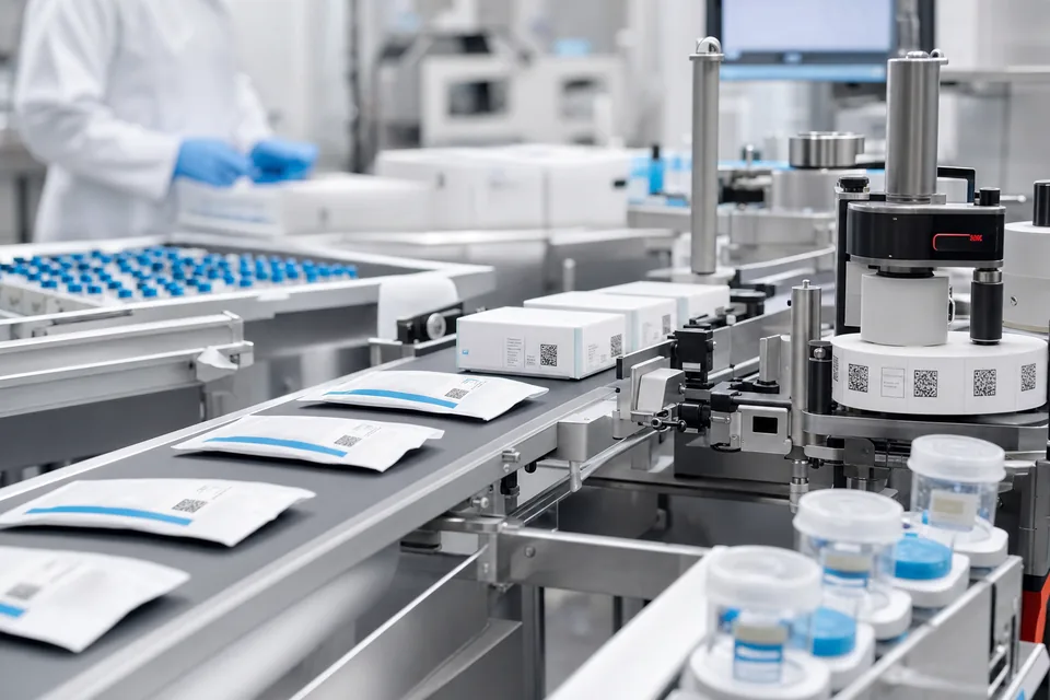 Healthcare product labelling and packaging production line