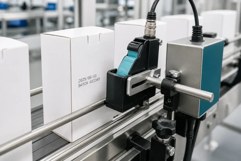 Thermal inkjet printhead coding cartons on a bright production line
