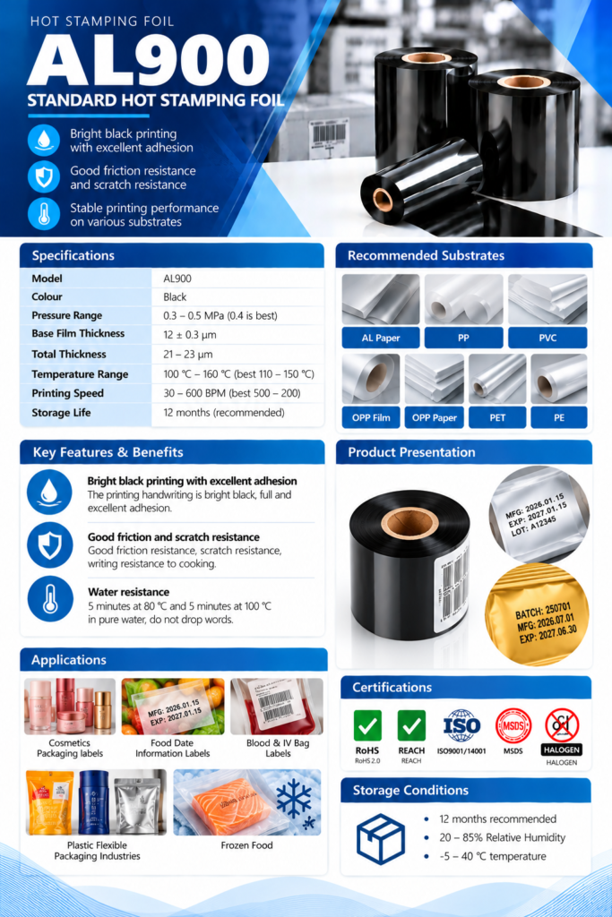Customer-supplied product catalogue artwork for AL900; confirm final material, finish and process suitability during quotation.
