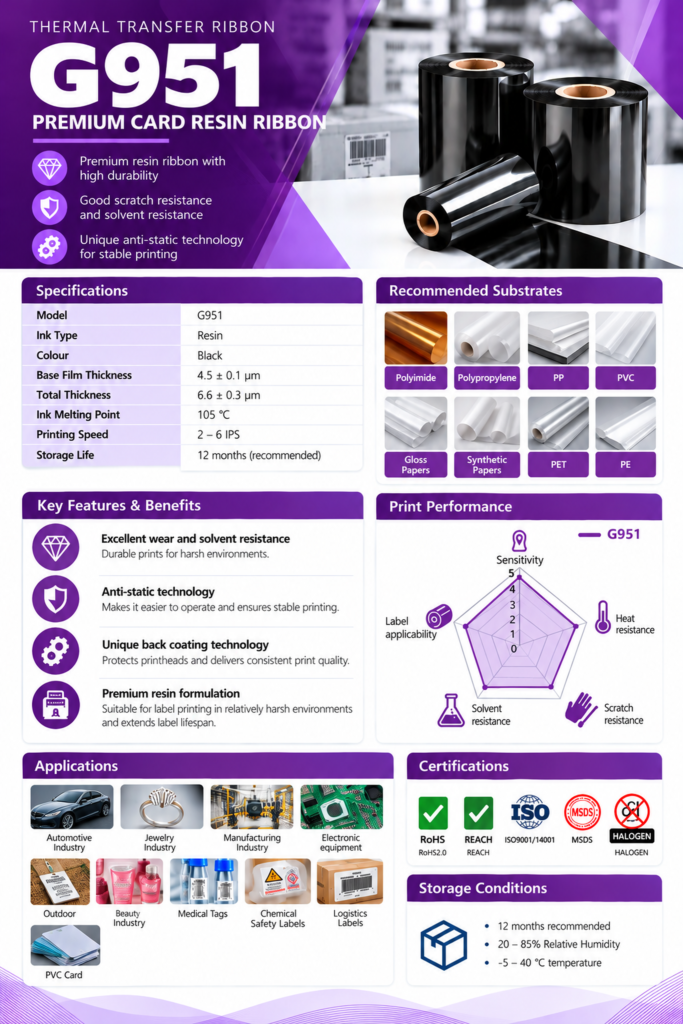Customer-supplied product catalogue artwork for G951; confirm final material and process suitability during quotation.